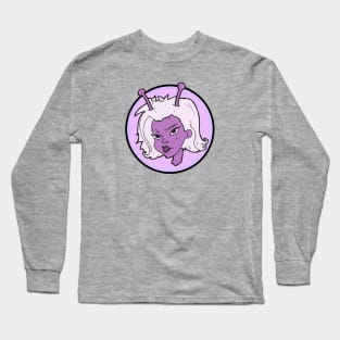 Pink Alien Babe | UFO Retro Pinup Design Long Sleeve T-Shirt